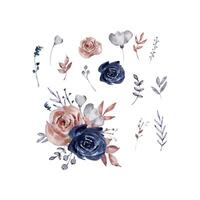 Watercolor set of bouquets dark roses vector