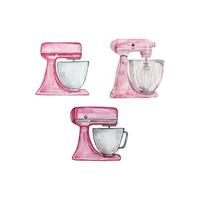 Watercolor culinary pink mixer set vector