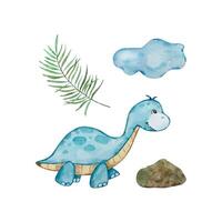 Watercolor cute baby dinosaurs set vector