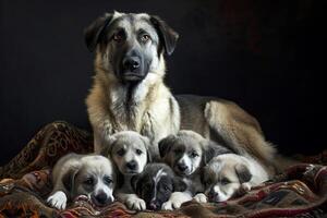 ai generado perro madre con pequeño cachorros. generar ai foto