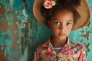 ai generado elegante americano elegante niña con sombrero. generar ai foto