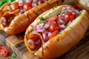 AI generated American hot dogs. Generate Ai photo