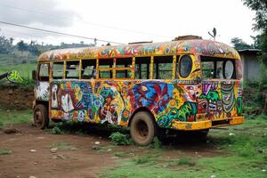 AI generated Black african student bus. Generate Ai photo