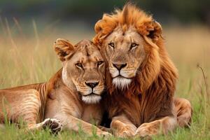 ai generado africano león Pareja. generar ai foto