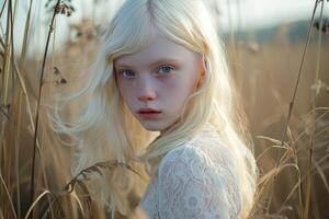 AI generated Albino pale skin girl. Generate ai photo