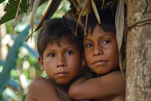 AI generated Amazonia tribe children. Generate Ai photo