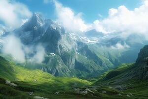 AI generated Alps landscape mountains. Generate Ai photo