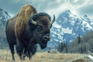 AI generated American bison nature. Generate Ai photo