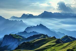 AI generated Alps landscape mountains valley. Generate Ai photo