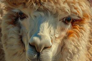 AI generated Alpaca domestic farm closeup. Generate Ai photo