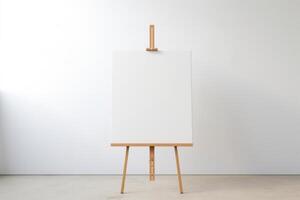 ai generado de madera caballete con un blanco lona Listo para un del artista creación. generativo ai foto