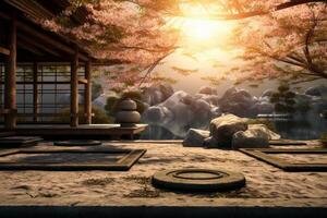 AI generated Tranquil and soothing background with a Zen garden's peaceful ambiance. Generative AI photo