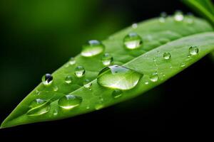 AI generated A close up of a single raindrop on a leaf, symbolizing life's resilience in even the smallest forms. Generative AI photo