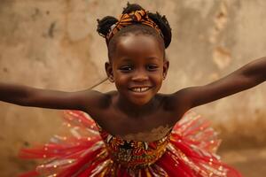 ai generado africano pequeño niña ballet. generar ai foto