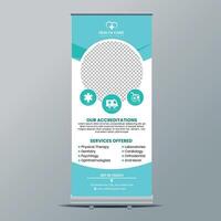 Healthcare and medical and flat icons roll up design, standee and banner template vector