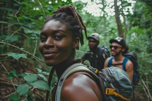 AI generated Hiking black couple. Generate Ai photo