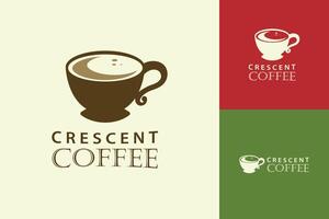 creciente café empresa logo con un taza y un creciente Luna dentro vector