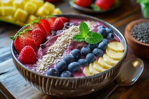 ai generado acai cuenco frutas comida. generar ai foto