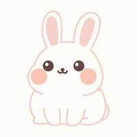 adorable chubby fluffy cute friendly easter bunny rabbit vector illustration cartoon style sits on floor toy charming on white background isolated children book, soft baby face expression