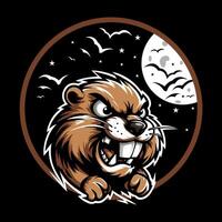 a cartoon beaver mascot with its mouth open and its eyes wide open vector