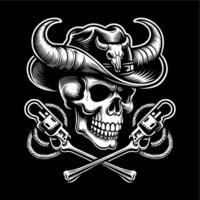 skull in cowboy hat with two crossed lassos vector