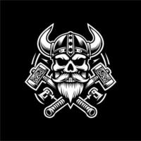 the viking skull with two axes on a black background vector