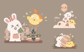 Easter Bunny and Chicken Character Set vector