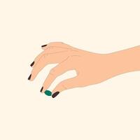 a hand holding a green pill vector