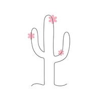 Cactus with flowers drawn in one continuous line. One line drawing, minimalism. Vector illustration.