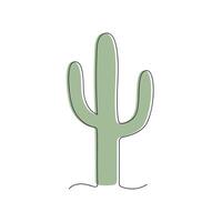 Cactus drawn in one continuous line in color. One line drawing, minimalism. Vector illustration.