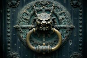 AI generated An ornate antique door knocker with intricate patterns. Generative AI photo