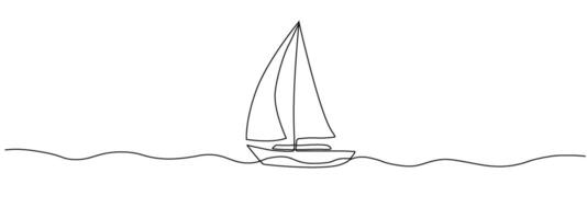 Sailboat in one continuous editable line. Abstract silhouette of sea fishing boat. Concept of sea travel on a yacht. Symbol of tourism business idea. Vector illustration in simple linear style