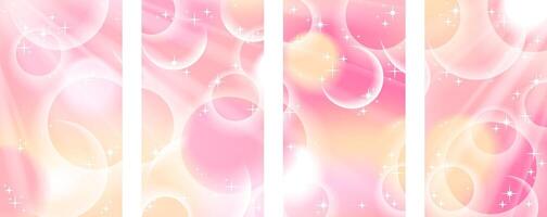 Set of cute y2k aura pink yellow anime backgrounds with bubbles and sunshine. vector