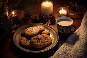 AI generated Holiday cookies and hot cocoa for a cozy and sweet celebration. Generative AI photo
