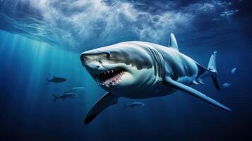 AI generated A great white shark swimming in the ocean. Generative AI photo