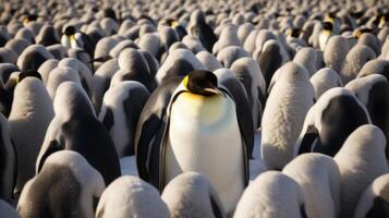 AI generated A large group of penguins standing in the middle of a field. Generative AI photo