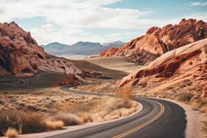 AI generated A road winding through a red rock canyon, showcasing natural beauty. Generative AI photo