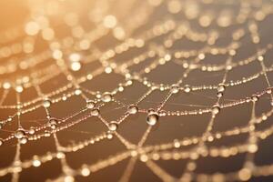 AI generated An extreme close-up of a dew-covered spiderweb in the morning light. Generative AI photo