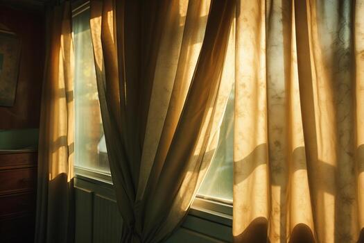 AI generated Sunlight streaming through curtains in the afternoon. Generative AI photo
