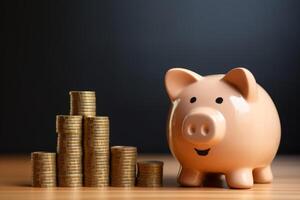 AI generated Piggy bank and a rising graph chart. Generative AI photo