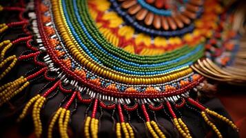 AI generated Intricate beadwork on a tribal necklace. Generative AI photo