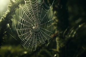 AI generated A detailed shot of a spider weaving its intricate web. Generative AI photo