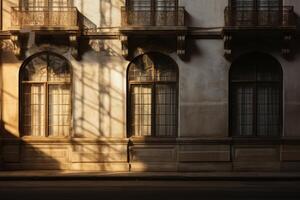 ai generado interacción de ligero y sombra en un histórico del edificio fachada. generativo ai foto