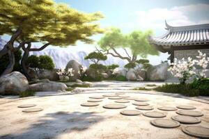 AI generated Tranquil and soothing background with a Zen garden's peaceful ambiance. Generative AI photo