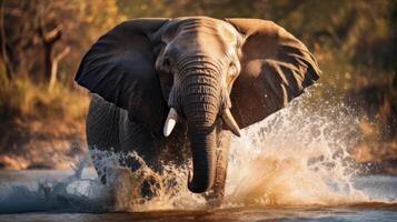 AI generated An elephant splashing in a body of water. Generative AI photo