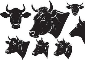 set of a cow head silhouette vector