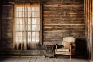 AI generated Weathered wood wall in a rustic cabin. Generative AI photo