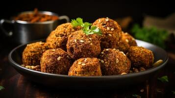 AI generated Crispy and greasy falafel balls with a flavorful blend of chickpeas and spices. Generative AI photo