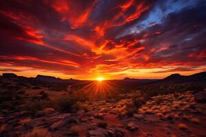 ai generado el ardiente matices de un Desierto puesta de sol. generativo ai foto