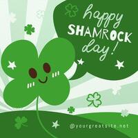 Happy Shamrock Day Greeting with Cartoon Clover for Instagram Post template